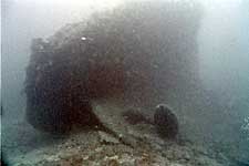 Stern fantail, rudder and propeller